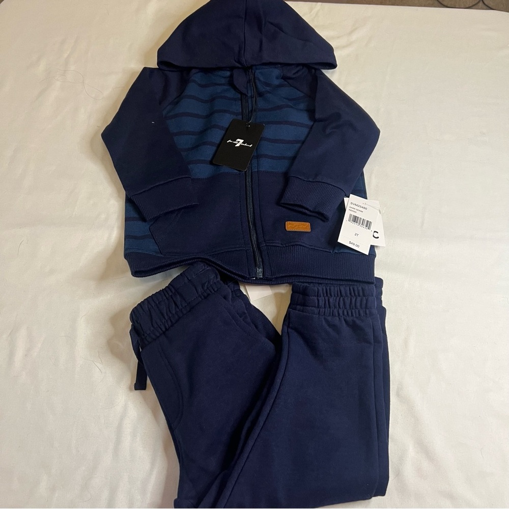 NWT 7 For All Mankind Toddler Tracksuit Set 2T Dark Denim Indigo Hoodie Joggers